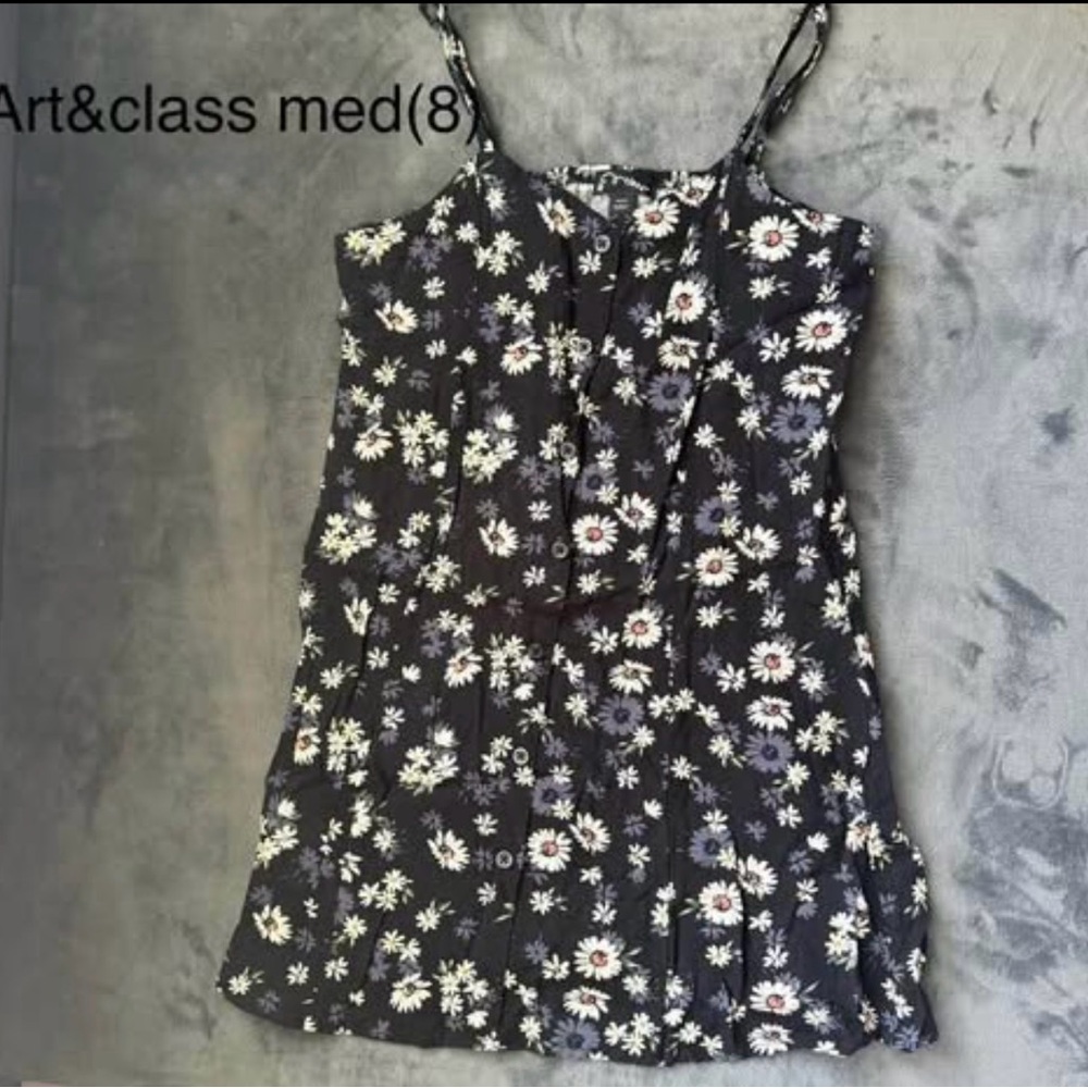 Art & Class Girls Black Daisy Floral Dress – Size Medium (8)